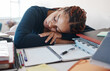 © Charlize D/peopleimages.com - Burnout, sleeping student at desk with books while studying, reading or university education knowledge in room. Tired fatigue gen z black woman in home office with notebook for scholarship learning
