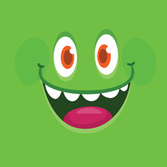 Wall Mural - Funny cartoon monster face. Illustration of cute and happy alien creature expression