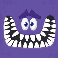 Funny cartoon monster face. Illustration of cute and happy alien creature expression