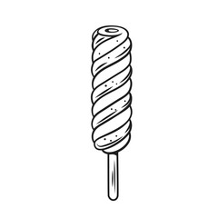 Wall Mural - Ice cream, outline spiral popsicle on wood stick, summer food icon vector illustration. Hand drawn line lollipop with candy, vanilla and chocolate, fruity swirls, ice cream refreshment summertime