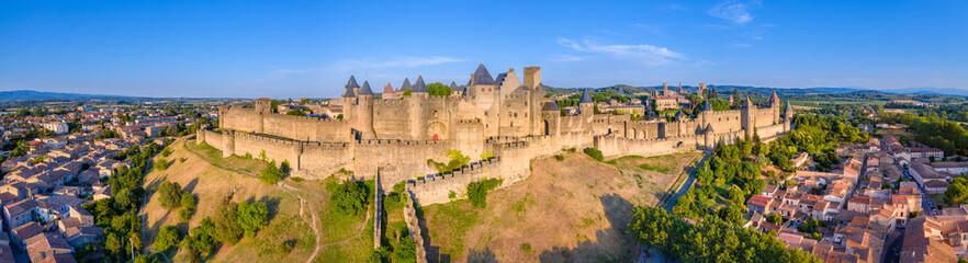 Canvas Print - Medieval castle town of Carcassone at sunset, France