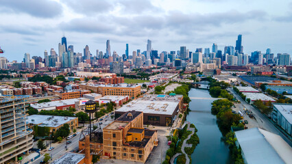 Wall Mural - Chicago, IL USA September 15th 2022 : establishing aerial drone view image of Chicago metropolitan city area. the buildings architecture look great for tourist to come and see the skyline