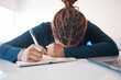 © C Davids/peopleimages.com - Stress, burnout and mental health with a woman writer, journalist or author struggling with writers block in her office. Writing, idea and book with a young female trying to write a story or novel