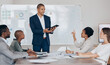 © Mumtaaz Dharsey/peopleimages.com - Leadership, boss and business man presentation with proud leader training and coaching diverse team. Mentor, motivation and speaker answer question, giving feedback and improvement strategy in office