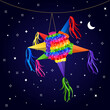 © MexicoStock - Tradicional Piñata Navideña en Mexico, Piñata de estrella multicolor para posada y fiestas.