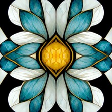 Colorful Design Of A Flower On Stained Glass In A Seamless Pattern