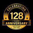128 years anniversary celebration design template. 128th logo vector illustrations.
