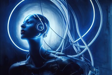 Leinwandbilder - A cyborg girl with a human face. 3D illustration