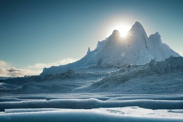 Poster - Landscape of icy mountains with sunlight in Antarctica