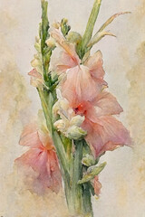 Vintage Watercolor Painting of Gladiola Flowers