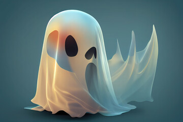 Canvas Print - Ghost with shadow and transparency, Happy Halloween, 3d cartoon character 2d style v2