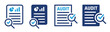 © Icons-Studio - Audit document icon set. Result, data report icon. Vector illustration.
