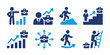 Career, job and work icon set. Containing businessman with case icon. Achievement symbol vector illustration.