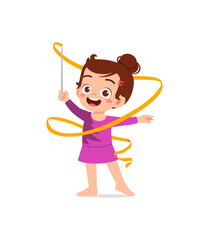 Sticker - little kid do gymnast dance with ribbon