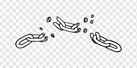 Wall Mural - broken chain with shatters as symbol of strength and freedom. sketch of metal chains. vector illustr