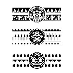 Wall Mural - Polynesian armband tattoo stencil set. Pattern samoan. Black and white texture. Vector illustration