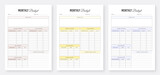 Fototapeta  - Monthly Budget Planner. Weekly and Monthly Budget Planner Template. Financial Planner Template Design. Business Organizer Page. 3 Set of Minimalist Planners. Printable Budget Tracker Design.