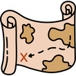 Treasure map icon. Pirate item sketch. Doodle hand drawn illustration