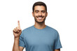 © Damir Khabirov - Attractive young man in blue t-shirt pointing up with his finger isolated