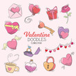 Valentine's day doodle hand drawn elements collection