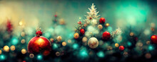 New Year's Warm Background With Copy Space In Warm Colors With Christmas Decorations And Christmas Tree Branches