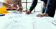 © crizzystudio - Architects, engineers, designers, working on concepts, planning, blueprints, brainstorming, coming up with new ideas and ideas. work planning Construction concept and design