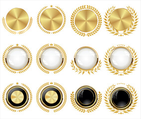Wall Mural - gold laurel wreath with gold medal collection vector illustration