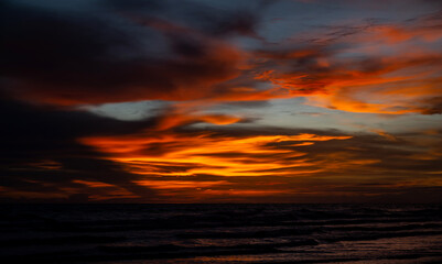Wall Mural - panorama beautiful sunset over the sea.dramatic sky on twilight time and reflection on the sea for t