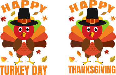 Poster - Happy Thanksgiving Day funny cartoon illustrations