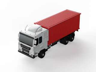 Wall Mural - Logistic trailer truck or lorry with container on white background