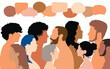 © Hope - Vector character Faces profile and a multicoloured crowd speaking. Networking communication and speech bubble. Multiethnic social network and dialogue.
