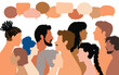 © Hope - Vector cartoon profile of a network. Communicate and talk with a crowd. People communicating in groups. Speech bubble cloud. People talking a lot.