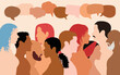 © Hope - Vector character Faces profile and a multicoloured crowd speaking. Networking communication and speech bubble. Multiethnic social network and dialogue.