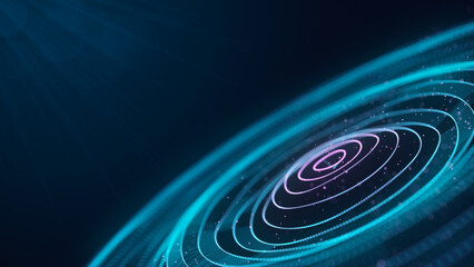Wall Mural - Futuristic dark background. The wave effect of digital particles. Big data. Illustration of technologies and artificial intelligence. The effect of particle oscillation. 3D rendering.