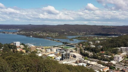 Sticker - Aerial panning over Gosford city downtown on Central coast as 4k.
