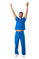 Wall Mural - Healthcare worker with raised arms