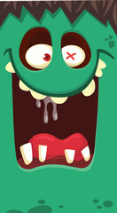 Funny cartoon monster face.  Illustration of cute and happy monster expression. Halloween design. Great for party decoration