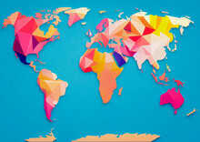 Colorful Structured World Map With Colored Continents, Minimalist Design