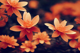 Fototapeta Kwiaty - Abstract orange floral background, zen aromatherapy massage yoga background, digital illustration, digital painting, cg artwork, realistic illustration, 3d render