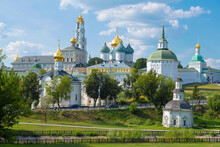 View Of The Ancient Holy Trinity Sergius Lavra On A Sunny August Day. Sergiev Posad. Moscow Region, Russia