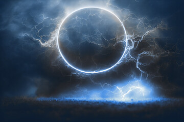 Wall Mural - halloween scary blue circle in a field, generative ai