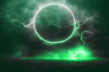 Wall Mural - halloween scary green circle in a field, generative ai