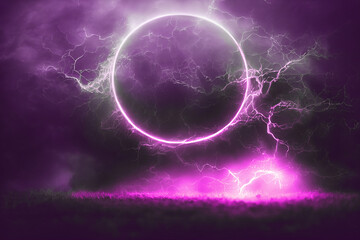 Wall Mural - halloween scary pink circle in a field, generative ai