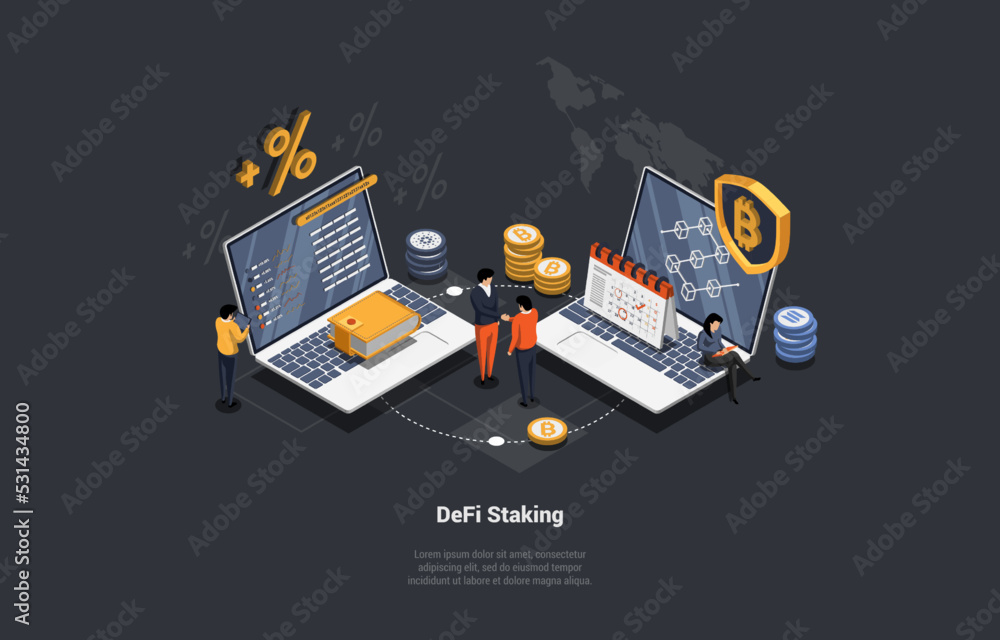 Blockchain Technology And Defi Staking Concept. People Earn ...