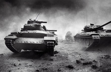 War Tanks In Action.  3d World War Illustration.