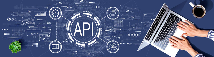 API - application programming interface concept with person using a laptop computer