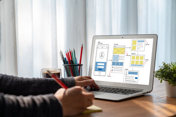 Poster - UX UI design process for modish mobile application and website . Creative prototype of wireframe for professional app developer .