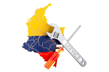 Canvas Print - Colombian map with screwdriver and wrench, 3D rendering