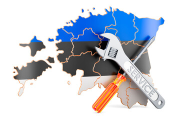 Canvas Print - Estonian map with screwdriver and wrench, 3D rendering