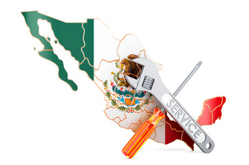 Canvas Print - Mexican map with screwdriver and wrench, 3D rendering